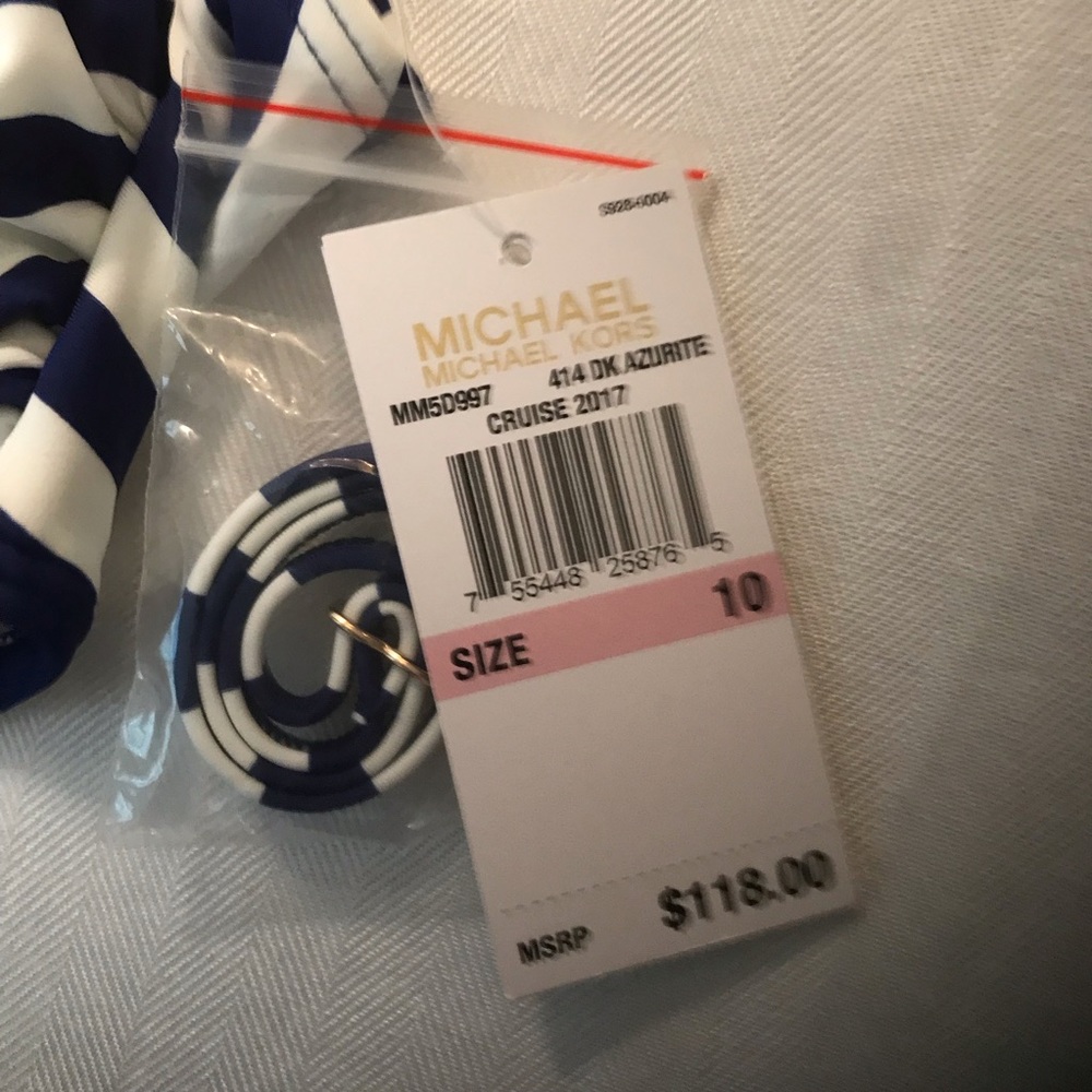 MICHAEL Michael Kors Blue and White Stripe One Shoulder Swimsuit 2X Host… - Picture 5 of 7
